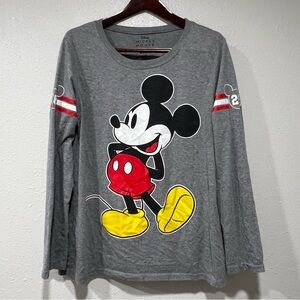 Disney Mickey Mouse Long Sleeve Shirt Women’s Size 1X Ringer Tee Top Gray Red 28